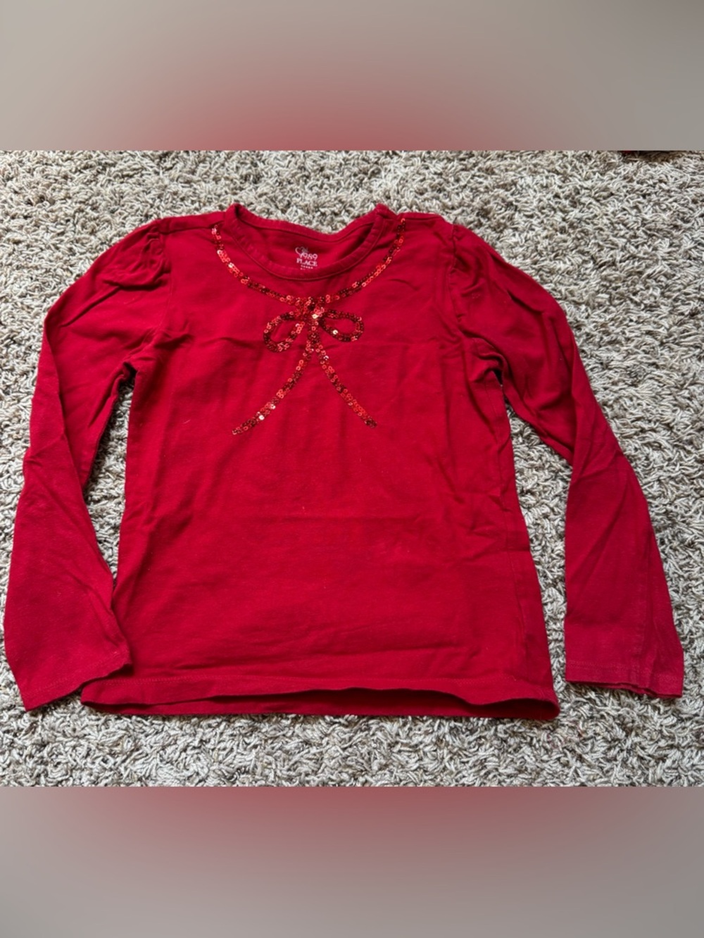 The Children's Place Red Sequin Bow Long Sleeve Tee size 7/8